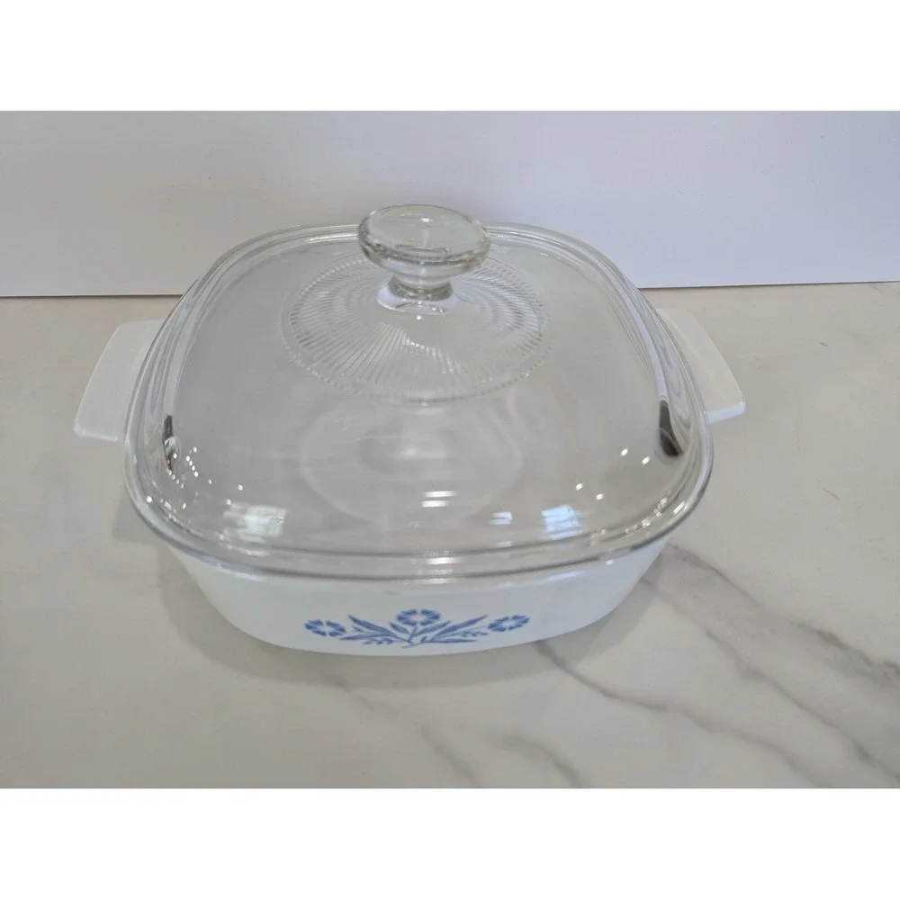 Vintage Corning Ware Casserole Dish 2qt White Blue Cornflower A-2-B Glass Lid
